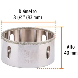 Sierra de copa 3 1/4" o 82.5mm, con borde de diamante, alto rendimiento, cortes finos y rapidos, COAZ-3-1/4 17137 Truper Truper-