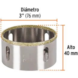 Sierra de copa 3" o 76.2mm, con borde de diamante, alto rendimiento, cortes finos y rapidos, COAZ-3 17136 Truper Truper-Sierra d
