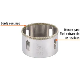 Sierra de copa 2 5/8" o 66.6mm, con borde de diamante, alto rendimiento, cortes finos y rapidos, COAZ-2-5/8 17135 Truper Truper-