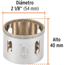 Sierra de copa 2 1/8" o 53.9mm, con borde de diamante, alto rendimiento, cortes finos y rapidos, COAZ-2-1/8 17133 Truper Truper-