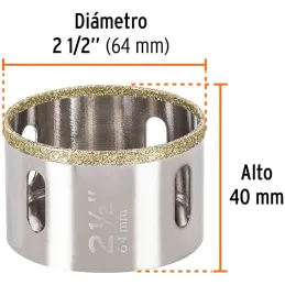 Sierra de copa 2 1/2" o 63.5mm, con borde de diamante, alto rendimiento, cortes finos y rapidos, COAZ-2-1/2 17134 Truper Truper-