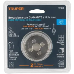 Sierra de copa 2" o 50.8mm, con borde de diamante, alto rendimiento, cortes finos y rapidos, COAZ-2 17132 Truper Truper-Sierra d