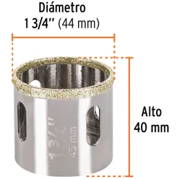 Sierra de copa 1 3/4" o 44.4mm, con borde de diamante, alto rendimiento, cortes finos y rapidos, COAZ-1-3/4 17131 Truper Truper-