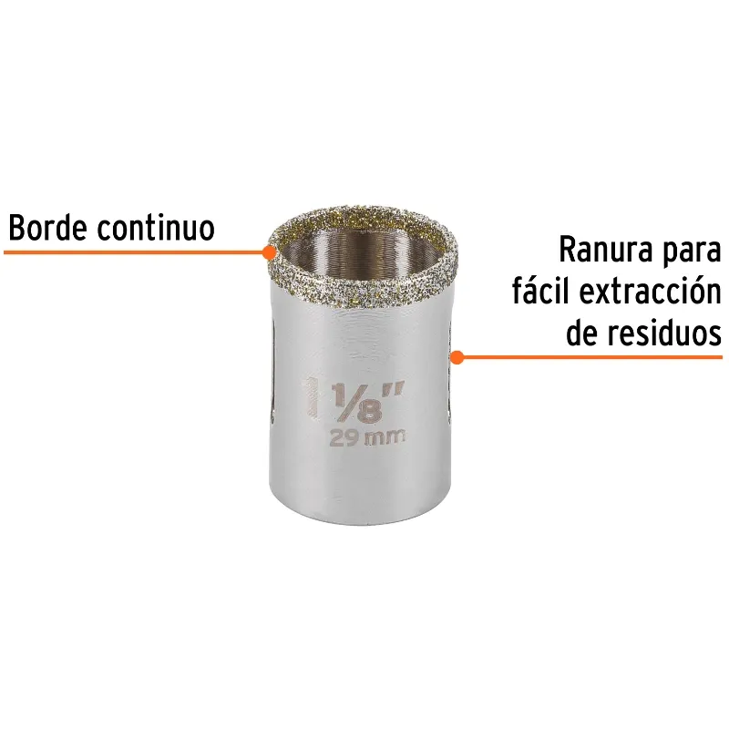 Sierra de copa 1 1/8" o 28.6mm, con borde de diamante, alto rendimiento, cortes finos y rapidos, COAZ-1-1/8 17127 Truper Truper-