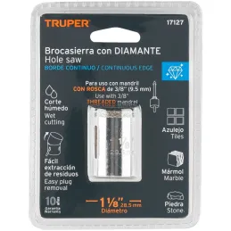 Sierra de copa 1 1/8" o 28.6mm, con borde de diamante, alto rendimiento, cortes finos y rapidos, COAZ-1-1/8 17127 Truper Truper-