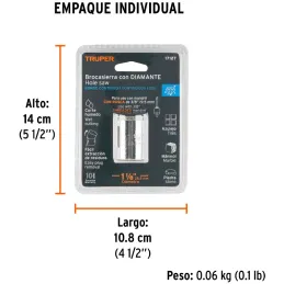 Sierra de copa 1 1/8" o 28.6mm, con borde de diamante, alto rendimiento, cortes finos y rapidos, COAZ-1-1/8 17127 Truper Truper-