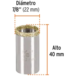 Sierra de copa 7/8" o 22.2mm, con borde de diamante, alto rendimiento, cortes finos y rapidos, COAZ-7/8 17125 Truper Truper-Sier