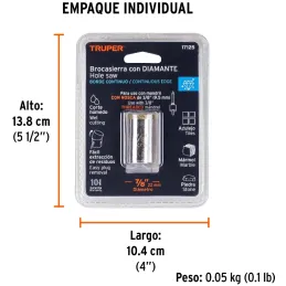 Sierra de copa 7/8" o 22.2mm, con borde de diamante, alto rendimiento, cortes finos y rapidos, COAZ-7/8 17125 Truper Truper-Sier