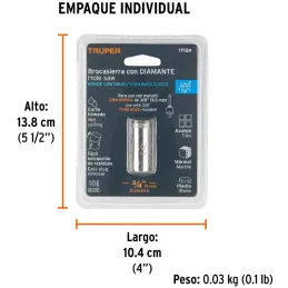 Sierra de copa 3/4" o 19mm, con borde de diamante, alto rendimiento, cortes finos y rapidos, COAZ-3/4 17124 Truper Truper-Sierra