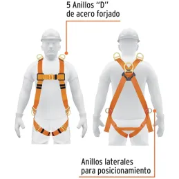 Arnes de Cuerpo completo 5 anillos Posicionamiento Rescate y contra caidas, Cinta de 40mm, Carga 100kg, ARN-5438 14434 Truper Tr
