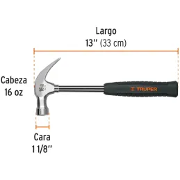 Martillos 16oz Cabeza Americana C28mm Ucurva MTubular13" Truper 16700 Truper-Martillos 16oz Cabeza Americana C28mm Ucurva MTubul