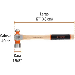Martillos 40oz Cabeza Bola C41mm MHickoryGrip17" Truper 16905 Truper-Martillos 40oz Cabeza Bola C41mm MHickoryGrip17" Truper 169