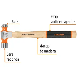 Martillos 24oz Cabeza Bola C38mm MHickoryGrip15" Truper 16903 Truper-Martillos 24oz Cabeza Bola C38mm MHickoryGrip15" Truper 169
