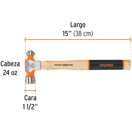Martillos 24oz Cabeza Bola C38mm MHickoryGrip15" Truper 16903 Truper-Martillos 24oz Cabeza Bola C38mm MHickoryGrip15" Truper 169