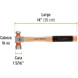 Martillos 16oz Cabeza Bola C33mm MHickoryGrip14" Truper 16902 Truper-Martillos 16oz Cabeza Bola C33mm MHickoryGrip14" Truper 169