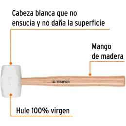 Martillos de Goma 24oz Cabeza Blanca C63.5mm Mmadera40cm Truper 16932 Truper-Martillos de Goma 24oz Cabeza Blanca C63.5mm Mmader