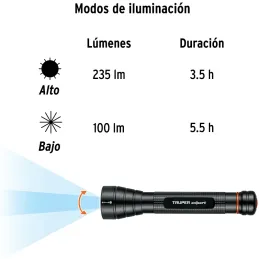 Linternas LED 235lm AltaPotencia 100m 5.5H 2PilasAA Aluminio Truper 18800 Truper-Linternas LED 235lm AltaPotencia 100m 5.5H 2Pil