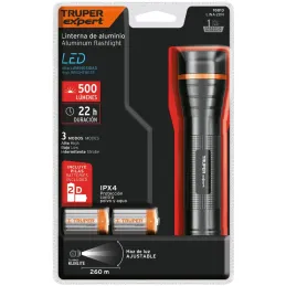Linternas LED 500lm AltaPotencia 250m 22H 2PilasD Aluminio Truper 18813 Truper-Linternas LED 500lm AltaPotencia 250m 22H 2PilasD