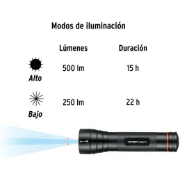 Linternas LED 500lm AltaPotencia 250m 22H 2PilasD Aluminio Truper 18813 Truper-Linternas LED 500lm AltaPotencia 250m 22H 2PilasD
