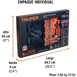 Juegos de Herramientas 119 Piezas Mixto STD MM E1/4-3/8 MP Truper 17090 Truper-Juegos de Herramientas 119 Piezas Mixto STD MM E1