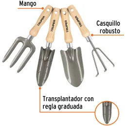 Juego de 4 Herramientas para Jardin 6 Pulgadas, Transplantador, cuchara, bieldo, cultivador, JJ-4 15030 Truper Truper-Juego de 4