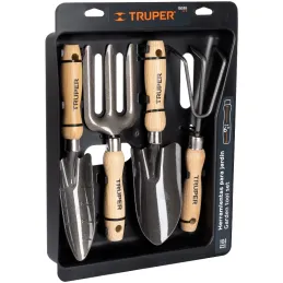Juego de 4 Herramientas para Jardin 6 Pulgadas, Transplantador, cuchara, bieldo, cultivador, JJ-4 15030 Truper Truper-Juego de 4