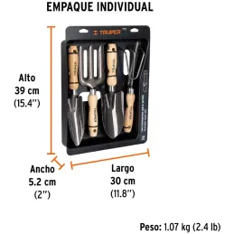 Juego de 4 Herramientas para Jardin 6 Pulgadas, Transplantador, cuchara, bieldo, cultivador, JJ-4 15030 Truper Truper-Juego de 4