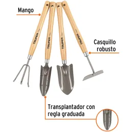 Juego de 4 Herramientas para Jardin 15 Pulgadas, Transplantador, cuchara, azadon, cultivador, JJ-4L 15040 Truper Truper-Juego de