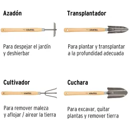 Juego de 4 Herramientas para Jardin 15 Pulgadas, Transplantador, cuchara, azadon, cultivador, JJ-4L 15040 Truper Truper-Juego de