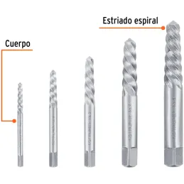 Extractor de Pernos Rotos, Juego de 5 Piezas, Medidas 1/8 al 7/16, acero al cromo, EXT-5 14512 Truper Truper-Extractor de Pernos