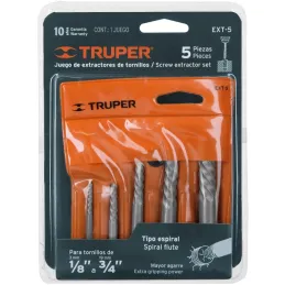 Extractor de Pernos Rotos, Juego de 5 Piezas, Medidas 1/8 al 7/16, acero al cromo, EXT-5 14512 Truper Truper-Extractor de Pernos