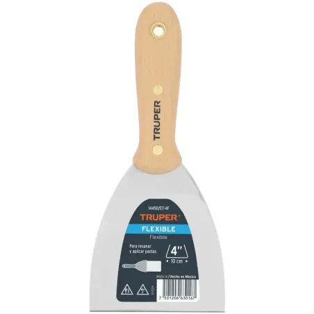 Espatula Flexible 4" Mango de Hickory Americano, acero alto carbono, Hoja Desbastada y Templada, ET-4F 14450 Truper Truper-Espat