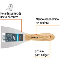 Espatula Flexible 3" Mango de Hickory Americano, acero alto carbono, Hoja Desbastada y Templada, ET-3F 14449 Truper Truper-Espat
