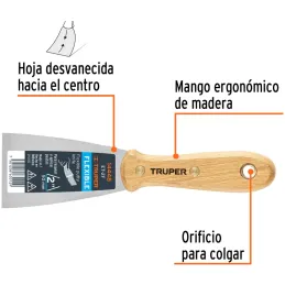 Espatula Flexible 2" Mango de Hickory Americano, acero alto carbono, Hoja Desbastada y Templada, ET-2F 14448 Truper Truper-Espat