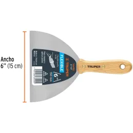 Espatula Flexible 6" Mango de Hickory Americano, acero alto carbono, Hoja Desbastada y Templada, ET-6F 14452 Truper Truper-Espat