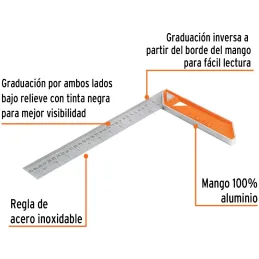 Escuadras Carpintero 12", Graduacion grabada en Laser, Acero Inoxidable, Mango de Aluminio, EC-12 14376 Truper Truper-Escuadras 