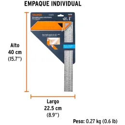 Escuadras Carpintero 12", Graduacion grabada en Laser, Acero Inoxidable, Mango de Aluminio, EC-12 14376 Truper Truper-Escuadras 