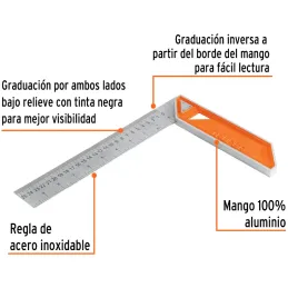 Escuadras Carpintero 10", Graduacion grabada en Laser, Acero Inoxidable, Mango de Aluminio, EC-10 14374 Truper Truper-Escuadras 