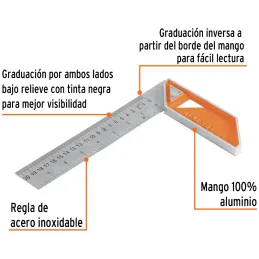Escuadras Carpintero 8", Graduacion grabada en Laser, Acero Inoxidable, Mango de Aluminio, EC-8 14372 Truper Truper-Escuadras Ca