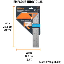 Escuadras Carpintero 8", Graduacion grabada en Laser, Acero Inoxidable, Mango de Aluminio, EC-8 14372 Truper Truper-Escuadras Ca