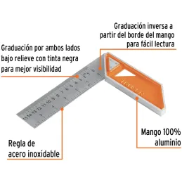 Escuadras Carpintero 6", Graduacion grabada en Laser, Acero Inoxidable, Mango de Aluminio, EC-6 14370 Truper Truper-Escuadras Ca
