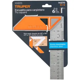 Escuadras Carpintero 6", Graduacion grabada en Laser, Acero Inoxidable, Mango de Aluminio, EC-6 14370 Truper Truper-Escuadras Ca