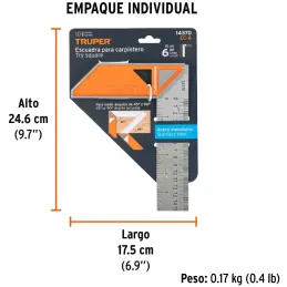 Escuadras Carpintero 6", Graduacion grabada en Laser, Acero Inoxidable, Mango de Aluminio, EC-6 14370 Truper Truper-Escuadras Ca