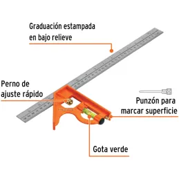 Escuadra de Combinacion 16", Acero Inoxidable, Para Angulos de 45 y 90 Grados, ECT-16 14381 Truper Truper-Escuadra de Combinacio
