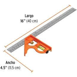 Escuadra de Combinacion 16", Acero Inoxidable, Para Angulos de 45 y 90 Grados, ECT-16 14381 Truper Truper-Escuadra de Combinacio