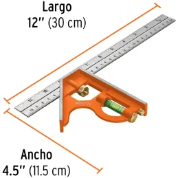 Escuadra de Combinacion 12", Acero Inoxidable, Para Angulos de 45 y 90 Grados, ECT-12 14380 Truper Truper-Escuadra de Combinacio