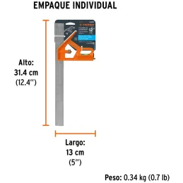 Escuadra de Combinacion 12", Acero Inoxidable, Para Angulos de 45 y 90 Grados, ECT-12 14380 Truper Truper-Escuadra de Combinacio