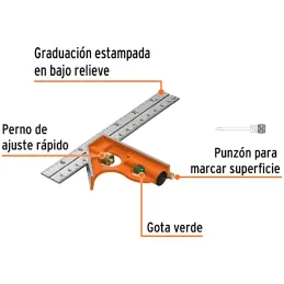 Escuadra de Combinacion 6", Acero Inoxidable, Para Angulos de 45 y 90 Grados, ECT-6 14369 Truper Truper-Escuadra de Combinacion 