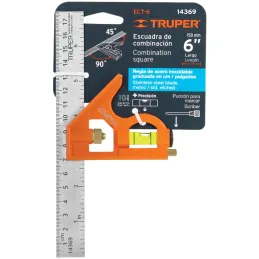 Escuadra de Combinacion 6", Acero Inoxidable, Para Angulos de 45 y 90 Grados, ECT-6 14369 Truper Truper-Escuadra de Combinacion 