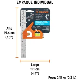 Escuadra de Combinacion 6", Acero Inoxidable, Para Angulos de 45 y 90 Grados, ECT-6 14369 Truper Truper-Escuadra de Combinacion 